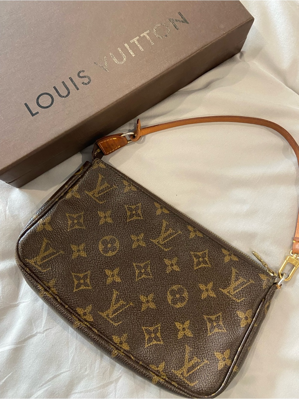 Louis Vuitton Authentic Monogram Mini Pouchette in Brown and Tan